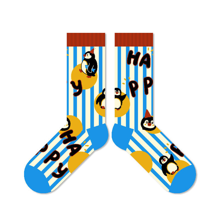 Beligogo Cute Penguin Blue Strip Socks