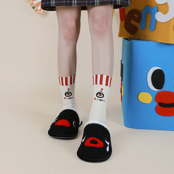 Beligogo Playful Penguin & Stripe Crew Socks: Soft, Breathable, Stay-Put for Spring/Fall