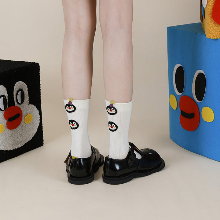 Beligogo Cute Penguin & Striped Crew Socks: Breathable, Anti-Slip, Perfect for Seasons