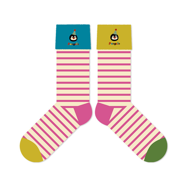 Beligogo Seasonal Penguin & Stripe Crew Socks: Comfy, Breathable, Anti-Slip Design