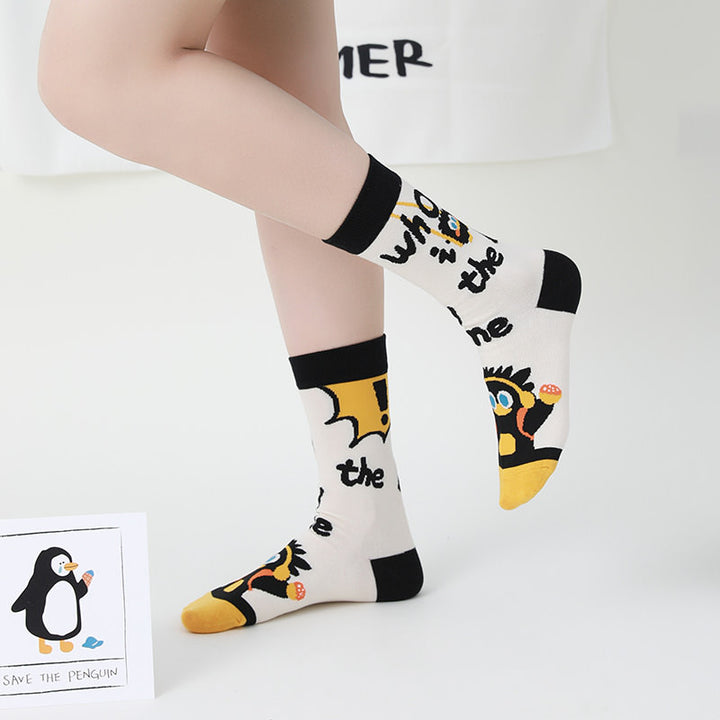 Beligogo Whimsical Penguin Crew Socks: Breathable, Odor-Resistant Socks with Non-Slip Technology