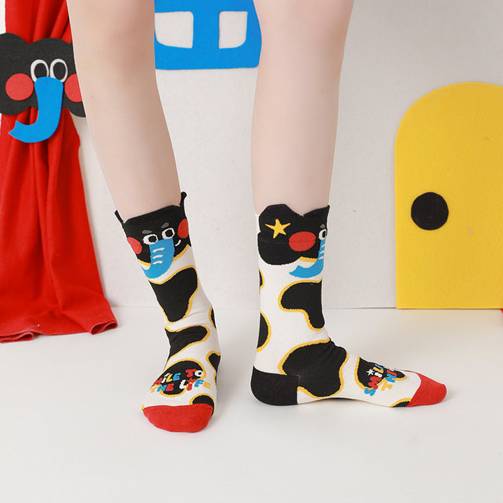 Beligogo 5-Piece Playful Elephant Crew Socks: Soft, Breathable & Non-Slip Socks for Trendy Wearers