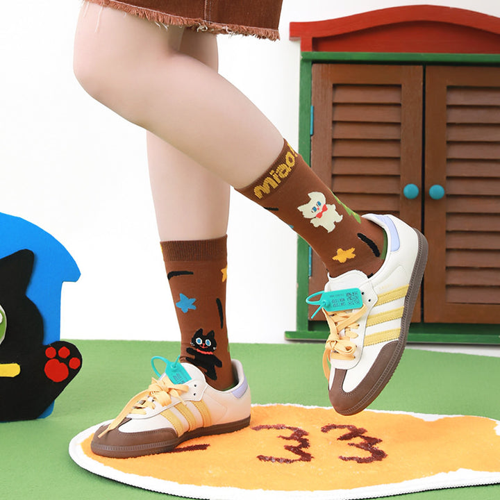Beligogo Purrfect 5-Style Whimsical Kitten Crew Socks: Soft, Breathable Mid-Calf Socks