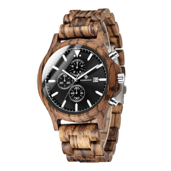 KUNHUANG 1010B Multifunction Woodern Sport Watch for Men