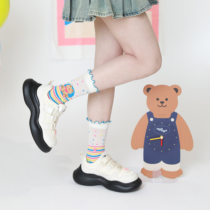 The Ultimate 7 Charming Cartoon Bear Printed Mid-Calf Sock Collection - Breathable, Secure-Fitting & Odor-Free for Warm Weather